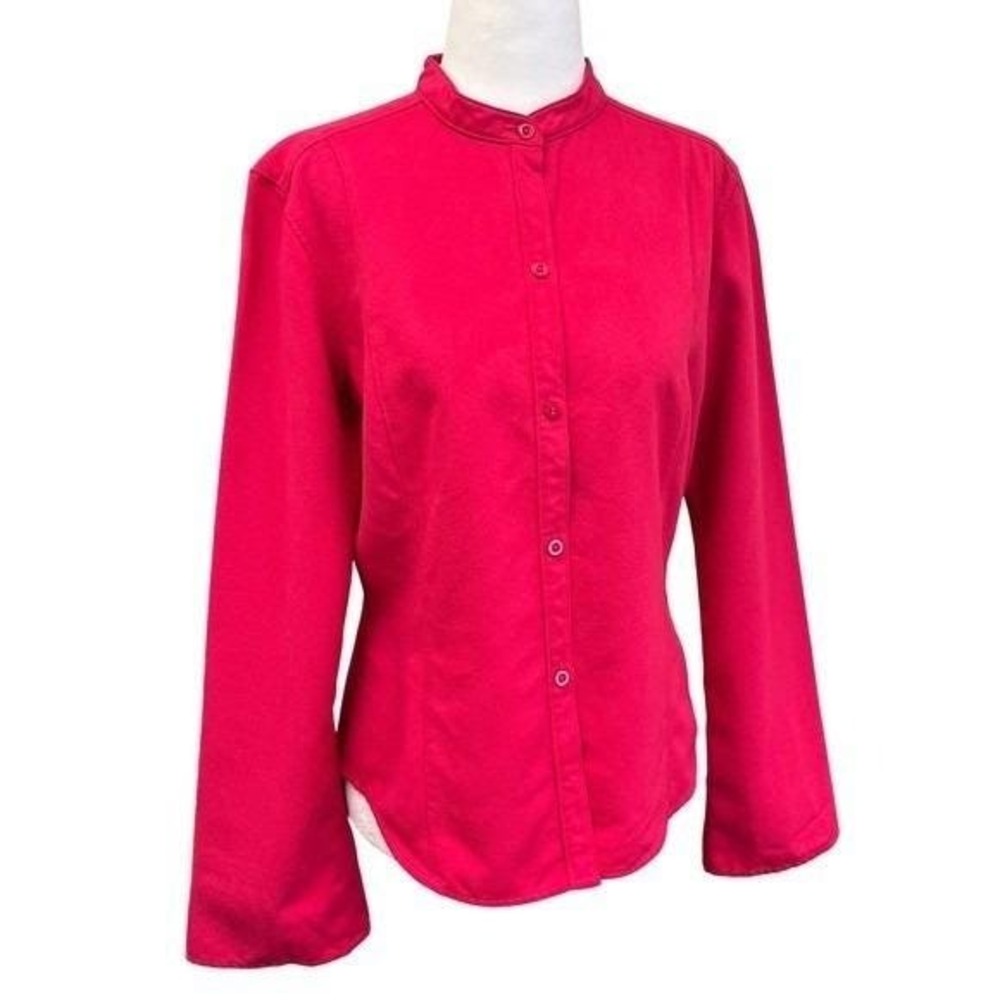 Express World Brand Pink Faux Suede Mandarin Collar Button Front Shirt Size 9/10